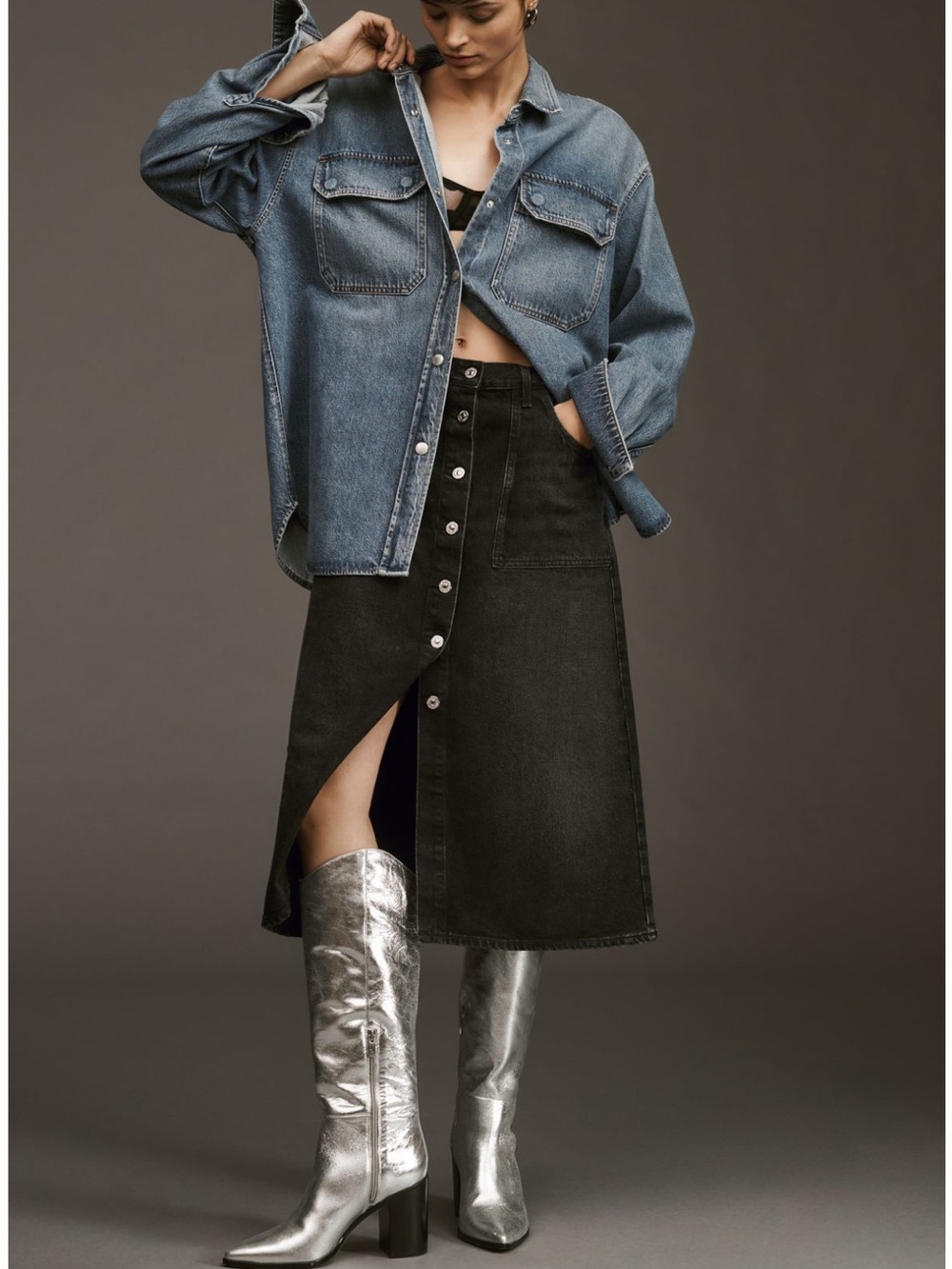 Citizens of Humanity High-Rise Button-Front Black Denim Skirt